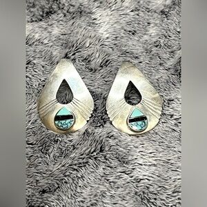 Onyx & Turquoise Inlay Sterling Silver Earrings